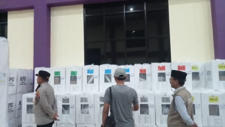 Pengecekan Situasi Gudang Penyimpanan Logistik Pemilu Agar Aman Polsek Mauk Melaksanakan Patroli Kewilayahan Malam Hari