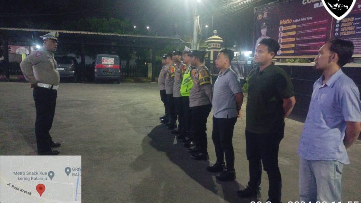 Kanit Lantas Pimpin Apel Malam hari dalam Kesiapan Cipta Kondisi di Balaraja.